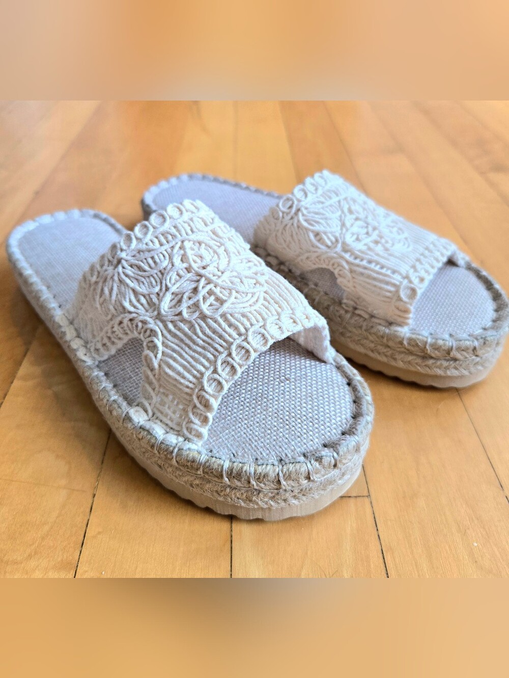 Vanilla Lace Crochet Espadrille Platform Slide Boho Sandals
